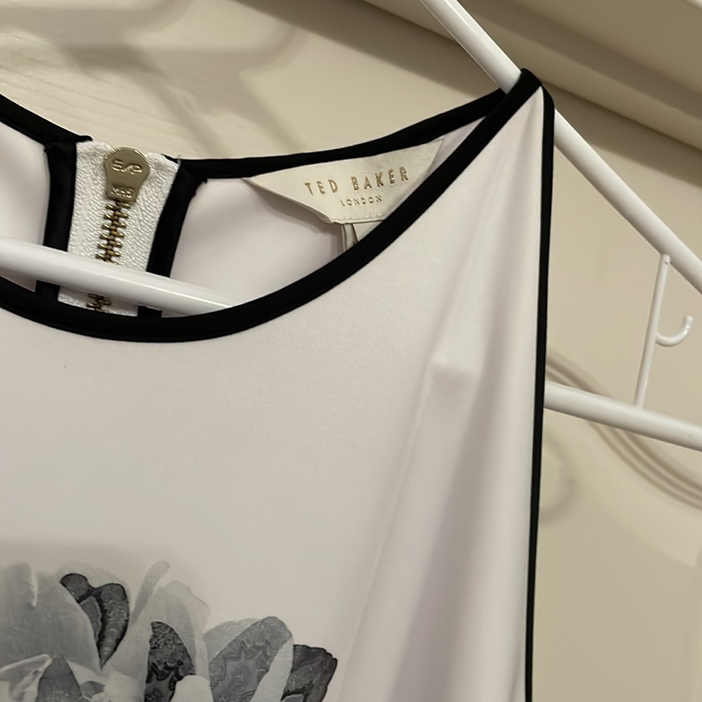Ted Baker White with Yellow and Black Floral Skater Dress - Picture 3 of 6